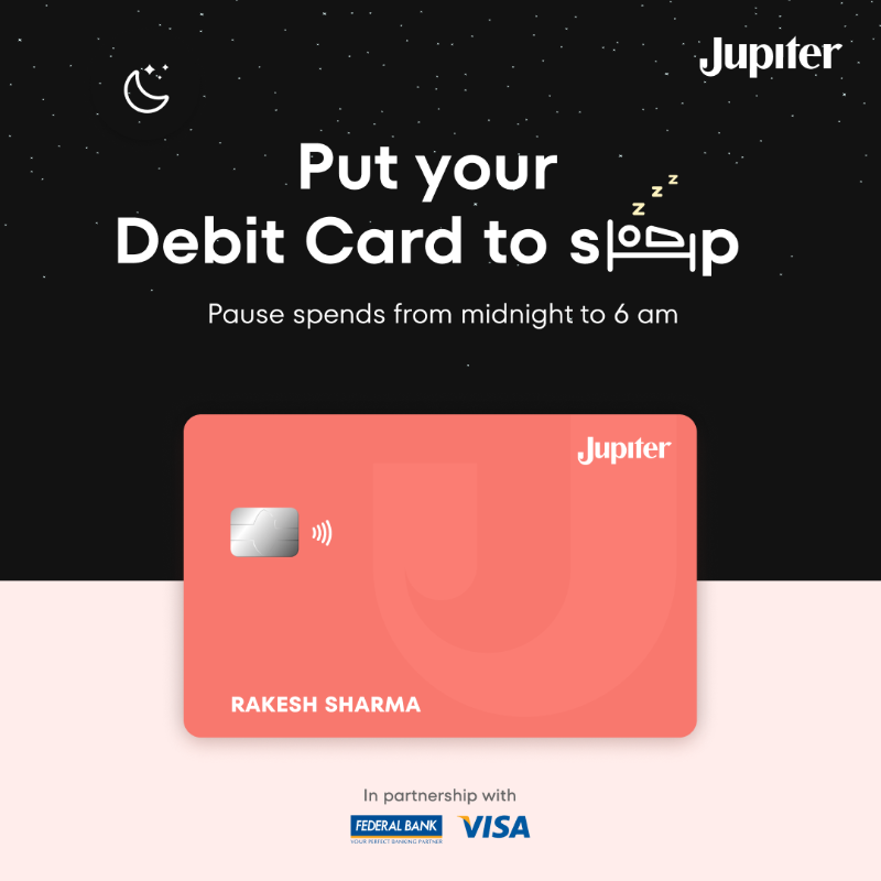 TheJupiterApp's tweet photo. Pause your debit card spends with a tap.

⏱️ Open A/C in 3 mins
💳 Free debit card