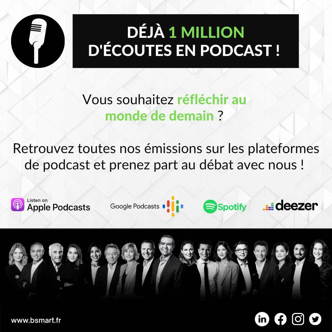 B SMART 4Change (@b_smart_tv) on Twitter photo 💥 Déjà 1 million d'écoutes en podcast ! 💥
<a href="/Eva_Bensaadi/">Eva Ben-saadi</a>, <a href="/floduprat/">florence duprat</a>, @mediathom, <a href="/ssoumier/">Stephane Soumier</a>, @aplaneix, <a href="/GregoireFavet/">Grégoire Favet</a>, <a href="/delf1/">Delphine Sabattier</a>, <a href="/ArnaudArdoin/">Arnaud Ardoin</a>, <a href="/CeciliaSeveri/">Cecilia severi</a>, <a href="/nicolaspagniez/">Nicolas Pagniez</a>, <a href="/Aousib/">Sibylle Aoudjhane</a>, <a href="/GilaneBarret/">Gilane Barret</a> 💥 Déjà 1 million d'écoutes en podcast ! 💥
<a href="/Eva_Bensaadi/">Eva Ben-saadi</a>, <a href="/floduprat/">florence duprat</a>, @mediathom, <a href="/ssoumier/">Stephane Soumier</a>, @aplaneix, <a href="/GregoireFavet/">Grégoire Favet</a>, <a href="/delf1/">Delphine Sabattier</a>, <a href="/ArnaudArdoin/">Arnaud Ardoin</a>, <a href="/CeciliaSeveri/">Cecilia severi</a>, <a href="/nicolaspagniez/">Nicolas Pagniez</a>, <a href="/Aousib/">Sibylle Aoudjhane</a>, <a href="/GilaneBarret/">Gilane Barret</a>