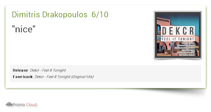 LabelWight's tweet image. Dimitris Drakopoulos supports: Dekcr - Feel It Tonight 6/10 #newrelease pcl.la/WJK71U