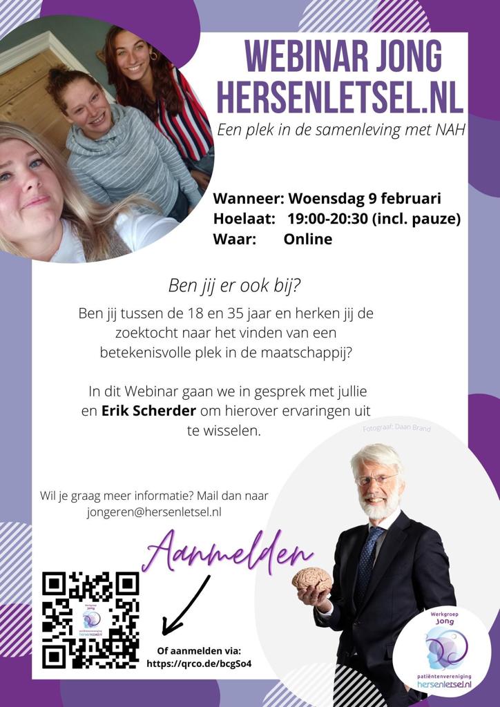 Meld je aan voor het webinar 'Een plek in de samenleving met NAH' op 9 februari. #webinar #nah #hersenletsel #erikscherder