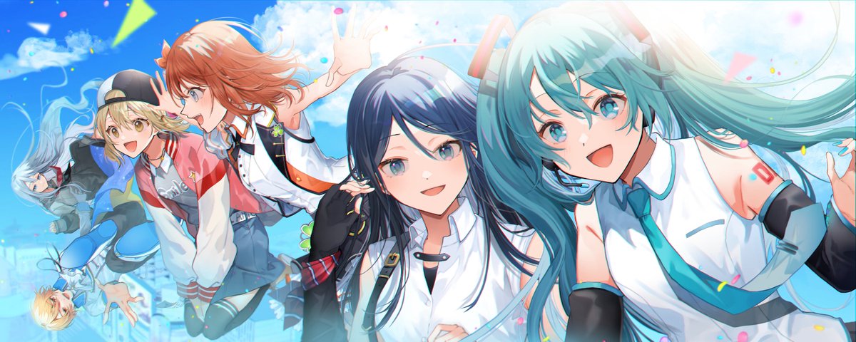 hatsune miku multiple girls hat long hair twintails shirt baseball cap smile  illustration images
