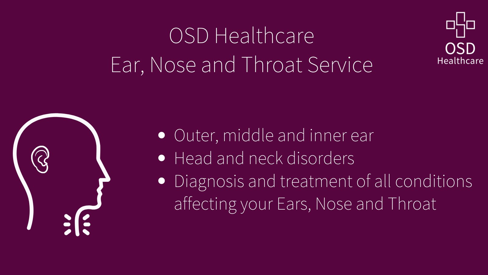 OSD Healthcare on X: Our specialist ENT Consultants provide investigations  and treatment of problems with the Ear, Nose & Throat in both adults and  children. From common problems to complex issues, our