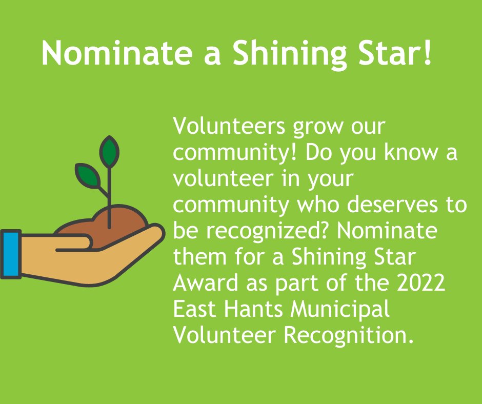 Do you know someone in your community who deserves an award? Learn more about the Municipal Volunteer Recognition Awards: easthants.ca/volunteers/