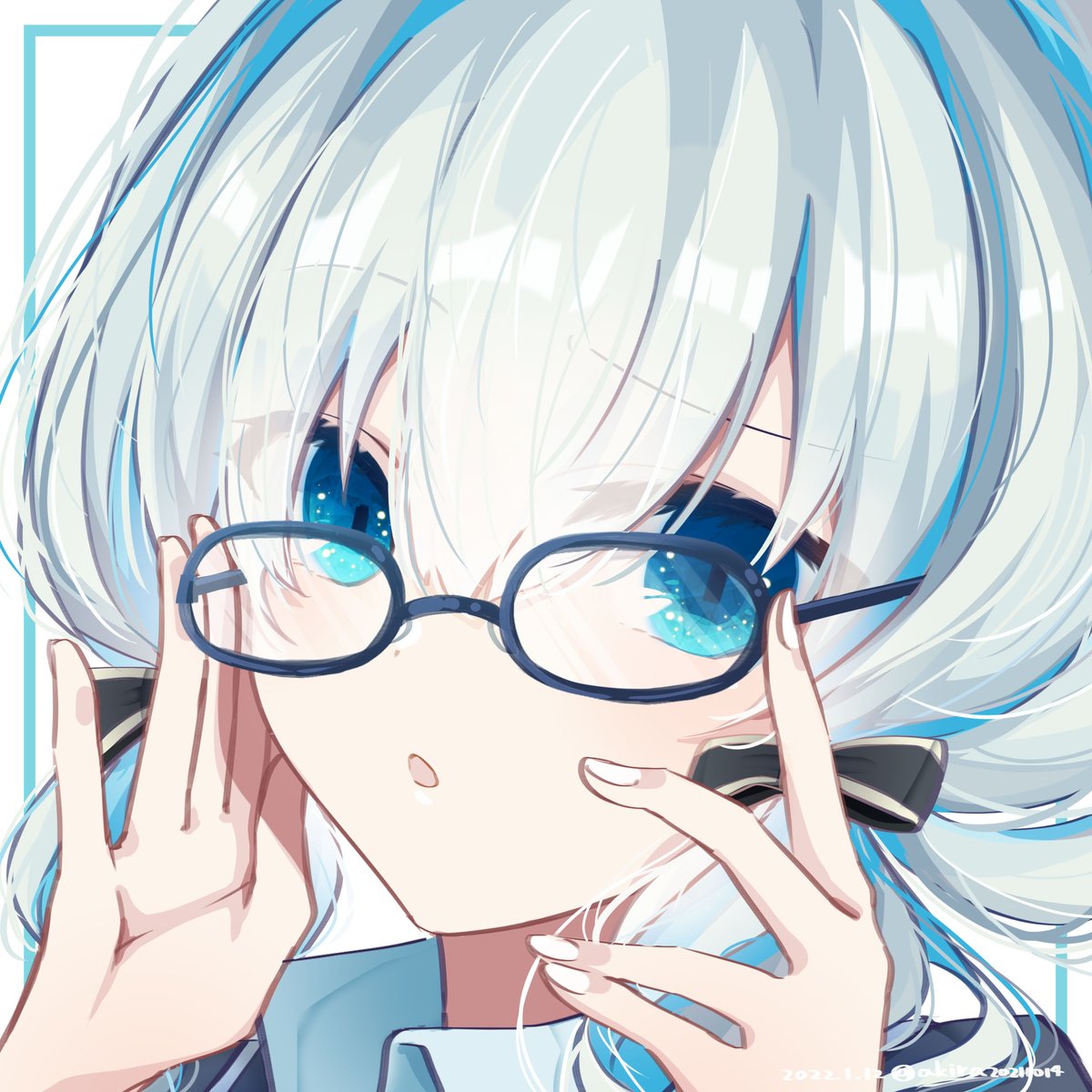 1girl solo glasses blue eyes looking at viewer bangs twintails  illustration images