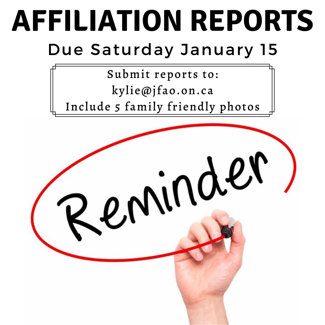 The countdown is on!!
Make sure to submit reports by noon on Saturday!! 😄📣

#deadline #report #affiliation #Reminder #jfao #yearend #YearInReview