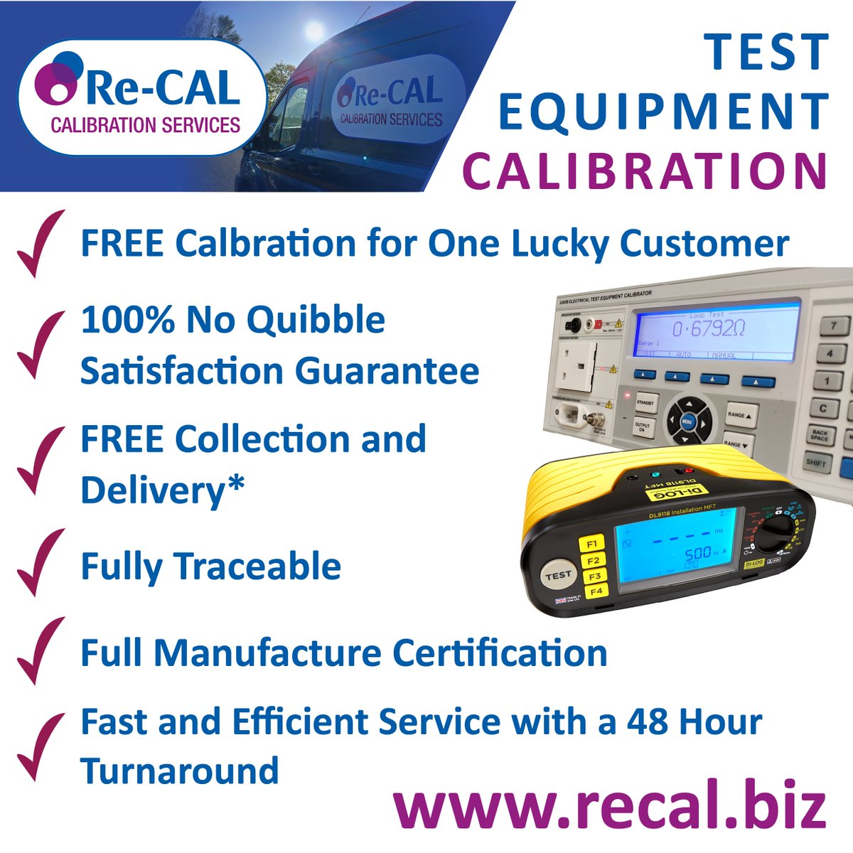 ⏳ Efficient calibration service with free collection and delivery on orders over £45* excluding VAT

🥇 One lucky customer wins FREE calibration every month! 🏆 

📋 ISO 9001:2015 and fully traceable to the National Physical Laboratory

🔗 recal.biz
⬆️ Book now ☝️