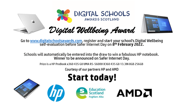 Digital Schools (@schools_digital) on Twitter photo 🔊🔊 Between now & Safer Internet Day on February 8th,schools that start their Digital Wellbeing self-evaluation will be entered into a draw to win a state-of-the-art HP laptop 💻💻✨✨ <a href="/HP/">HP</a> <a href="/AMDInitiatives/">AMD Initiatives</a> <a href="/AMD/">AMD</a> <a href="/EducationScot/">Education Scotland</a> <a href="/DigiLearnScot/">Digital Learning and Teaching</a>. Start today👉digitalschoolsawards.com/videos 🔊🔊 Between now & Safer Internet Day on February 8th,schools that start their Digital Wellbeing self-evaluation will be entered into a draw to win a state-of-the-art HP laptop 💻💻✨✨ <a href="/HP/">HP</a> <a href="/AMDInitiatives/">AMD Initiatives</a> <a href="/AMD/">AMD</a> <a href="/EducationScot/">Education Scotland</a> <a href="/DigiLearnScot/">Digital Learning and Teaching</a>. Start today👉digitalschoolsawards.com/videos
