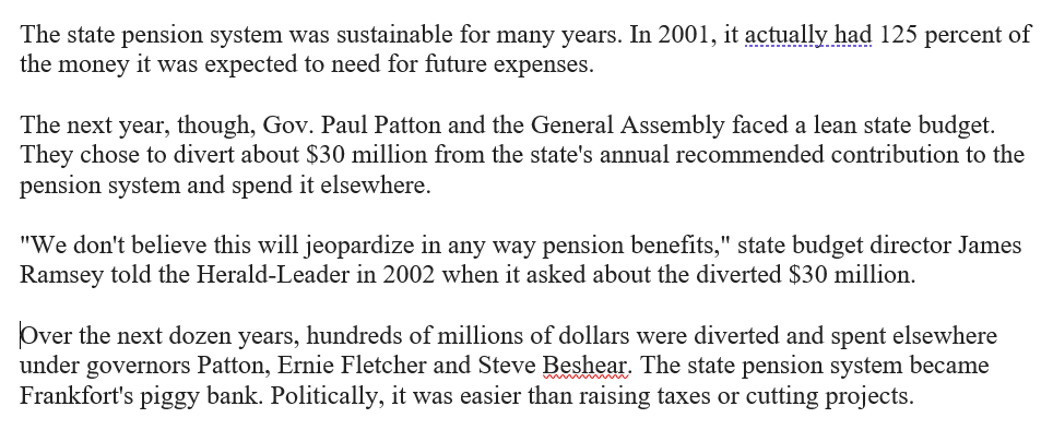 We came across our old explainer for how Kentucky's massive pension debt came to be. It's always worth remembering the mistakes we made that got us here. ^JC