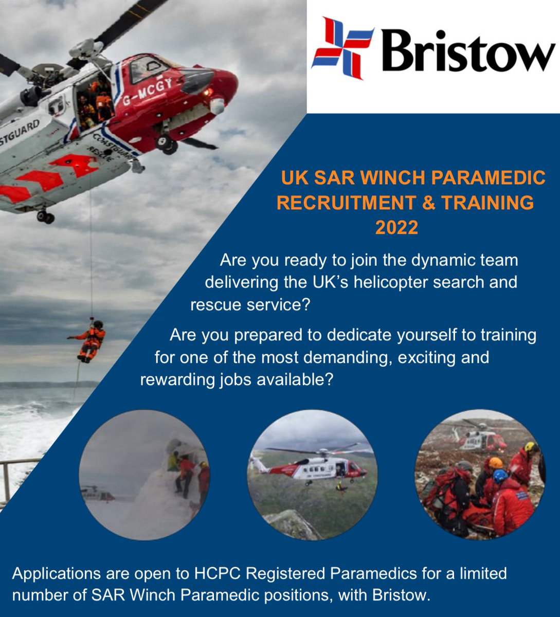 🚑 Are you a HCPC registered #Paramedic?
🚨 Do you have an interest in Search &amp; Rescue and delivering care in the most challenging of environments?
🚁 Could you be a rescue helicopter Winch paramedic? 

👇👇👇

bristowgroup.com/services/uk-se…

Please RT &amp; Share with colleagues.