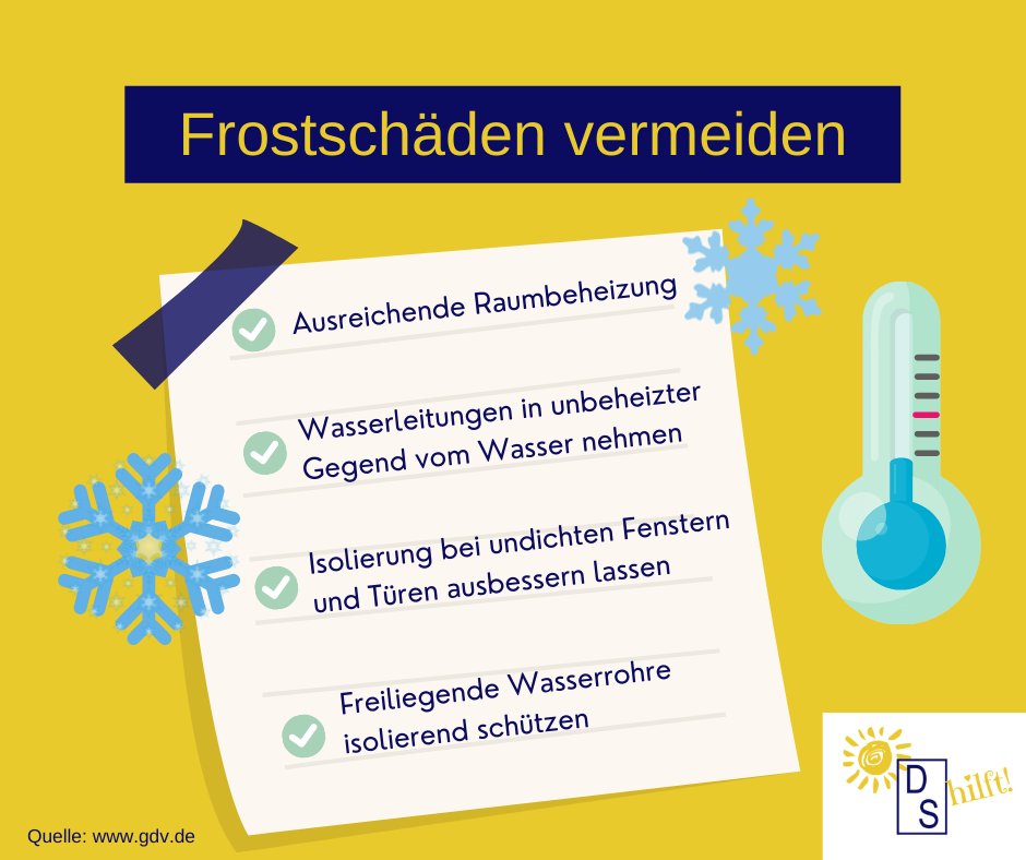 DS_hilft's tweet photo. ❄ Wenn Häuser über die kalte Jahreszeit nicht bewohnt oder unzureichend beheizt werden, können mit dem ersten Frost große Schäden entstehen. 

✅ Mit diesen Maßnahmen lassen sich Frostschäden weitestgehend verhindern.

👉 Ganzer Artikel: https://t.co/7JH5bfMaJ1 https://t.co/LVe8FOn3U0