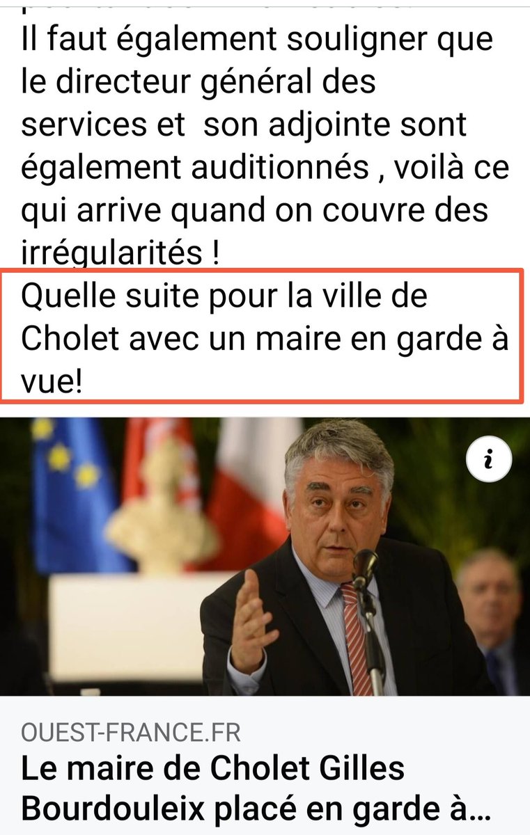 laroulotte49's tweet photo. #CholetAutrement et ses contradictions 😳 dans le @courrierouest ils ne se réjouissent pas que @GBOURDOULEIX soit en garde à vue, mais sous leur post Facebook ils ❤️ le commentaire de #Faglain🚲 qui aimerait qu'il y reste.
#tolassy
#kayUlrich
#CaroleBossardGautier
@choletagglo https://t.co/6dJKug0cZ0