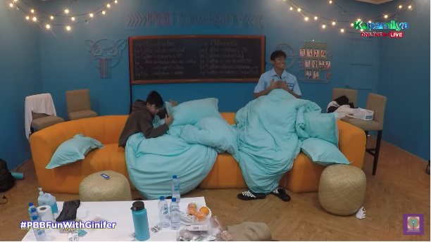 PBBabscbn's tweet photo. MAgkakahiwalay man, ganda pa rin ng gising ng housemates! #PBBFunWithGinifer https://t.co/OJIo6TllPh