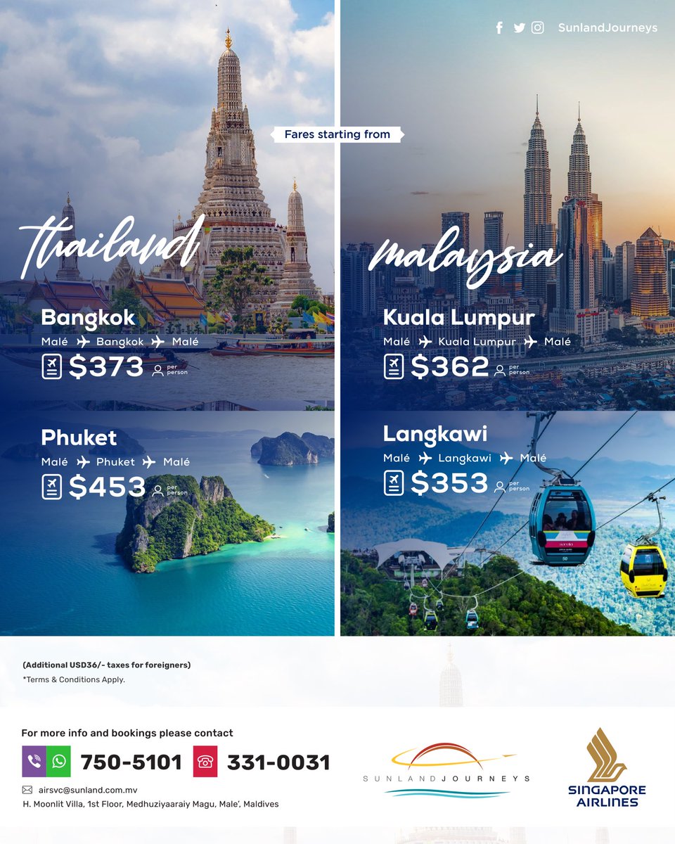 sunlandsq's tweet photo. Singapore Airlines fares to Thailand 🇹🇭 and Malaysia 🇲🇾
#SunlandJourneys 
#SingaporeAirlines https://t.co/XUz9qu0Oez