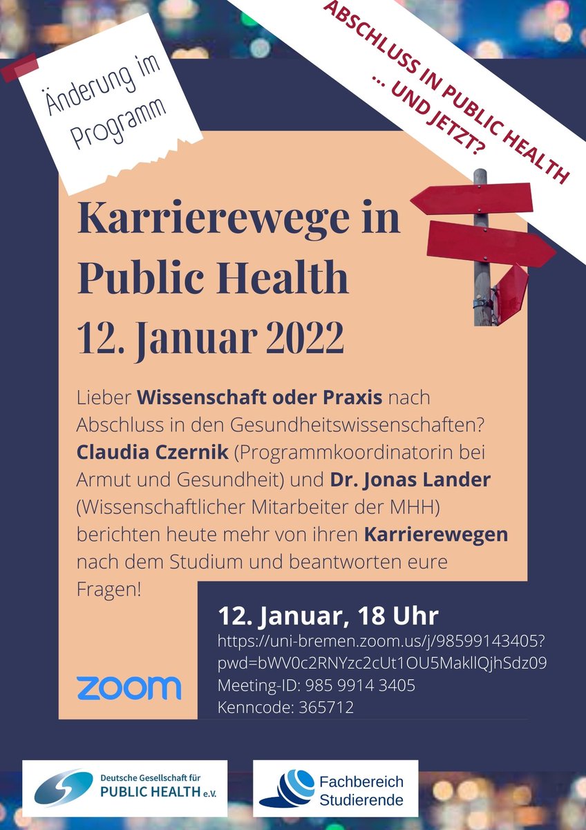 DGPH Fachbereich Studierende (@dgph_studis) on Twitter photo Wie kann es nach dem Studium weitergehen? Lieber #Wissenschaft oder #Praxis in #PublicHealth? Mit einer kleinen Änderung erweitern wir heute (12.1.,18 Uhr) die Perspektive auf Karrierewege in PH mit Jonas Lander und <a href="/ClaudiCzernik/">Claudi Czernik</a>. Wir freuen uns auf euch und eure Fragen! Wie kann es nach dem Studium weitergehen? Lieber #Wissenschaft oder #Praxis in #PublicHealth? Mit einer kleinen Änderung erweitern wir heute (12.1.,18 Uhr) die Perspektive auf Karrierewege in PH mit Jonas Lander und <a href="/ClaudiCzernik/">Claudi Czernik</a>. Wir freuen uns auf euch und eure Fragen!
