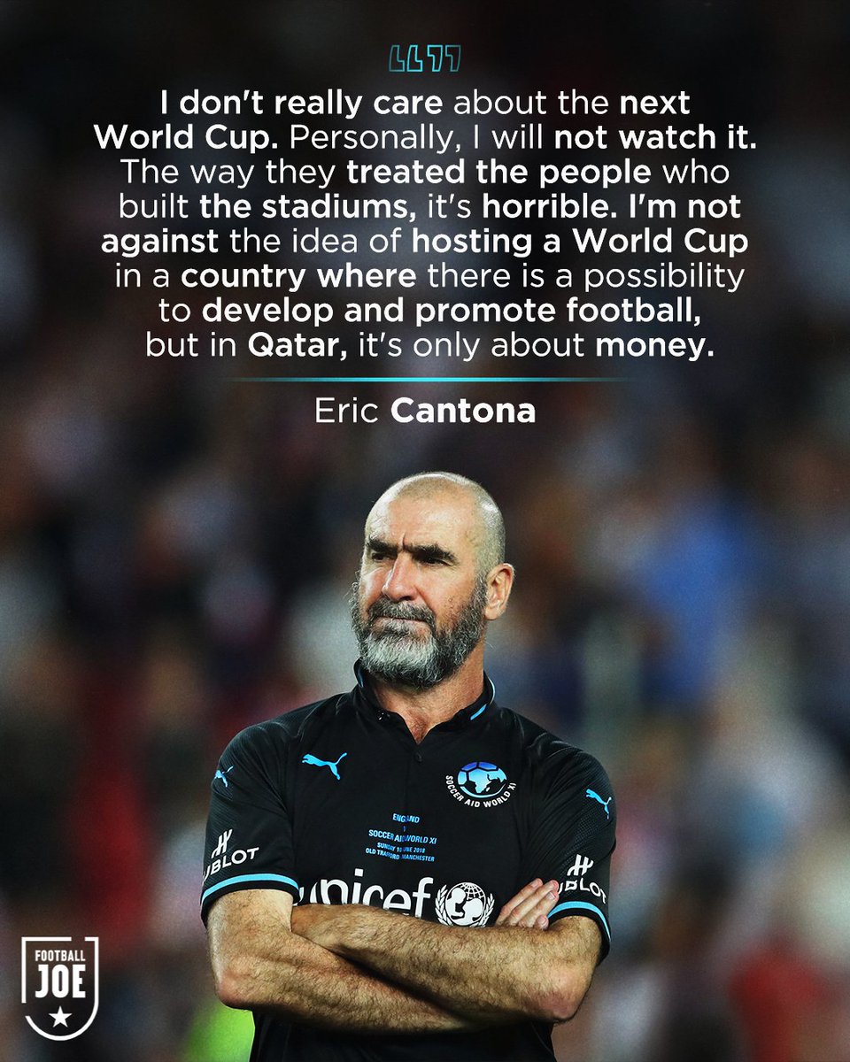 FootballJOE's tweet photo. Eric Cantona has stated that he won't be watching the Qatar World Cup later this year https://t.co/R0tTdRaElB