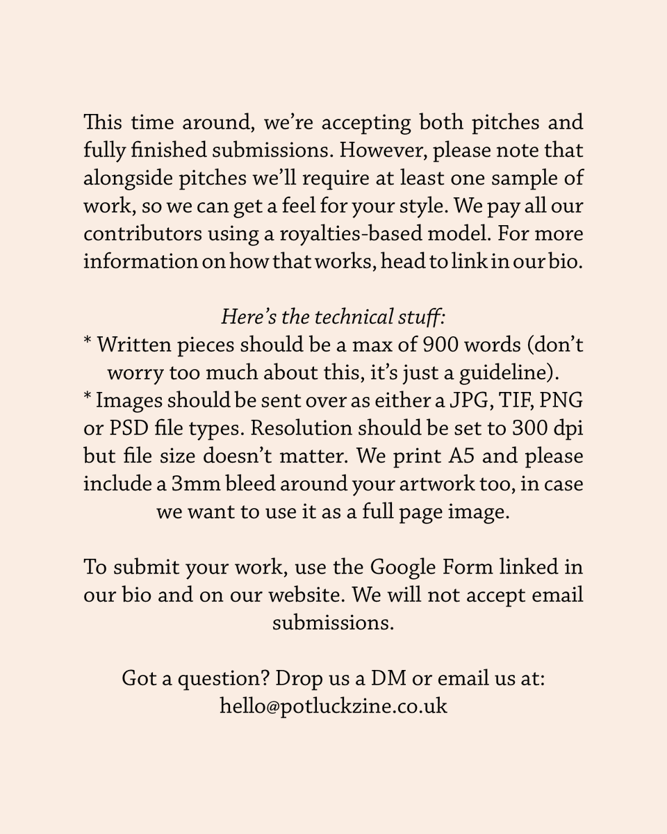 Submissions are now open for our next issue, and its theme is AUTHENTICITY! 

For more info: 
potluckzine.co.uk/post/submissio…