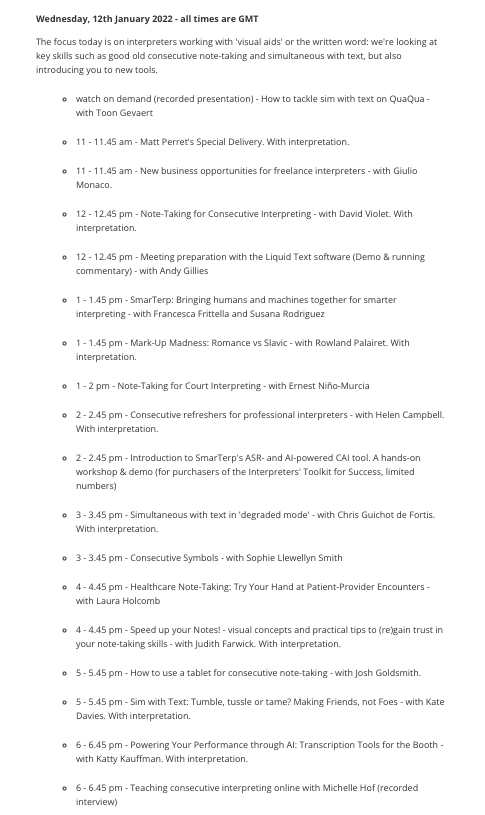 Watched some great talks at <a href="/TerpSummit/">TerpSummit</a> yesterday by Ruth Kearns Wollman on emotional agility, <a href="/DrBernardSong/">Dr. Terp</a> on the #metaverse &amp; #interpreting, and @tom_trans on direct clients. Fascinating stuff all round! 

Looking forward to today's programme too, lots to learn 🤓

#1nt #CPD