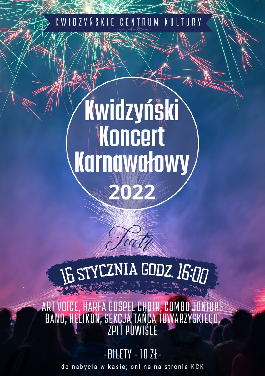 Już 16 stycznia zapraszamy Państwa do kwidzyńskiego Teatru na koncert. Tym wydarzeniem rozpoczniemy bowiem cykl dorocznych koncertów noworoczno-karnawałowych, w wykonaniu grup artystycznych działających przy Kwidzyńskim Centrum Kultury.
Szczegóły: kckkwidzyn.pl/wydarzenia/312…