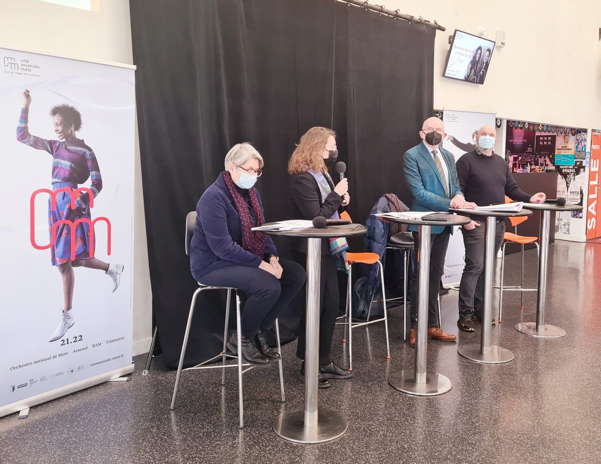 CiteMusicale's tweet photo. "Revenons dans les salles !", la #conférencedepresse musiques actuelles débute sur cet appel de notre Président @PatrickThil. Et pour le retour du public à la #BAM et aux #Trinitaires, @FlorenceAlibert et @PtrckPrrn présentent aux #médias ce très beau trimestre🤞🎶 https://t.co/YXnYsEtlUn