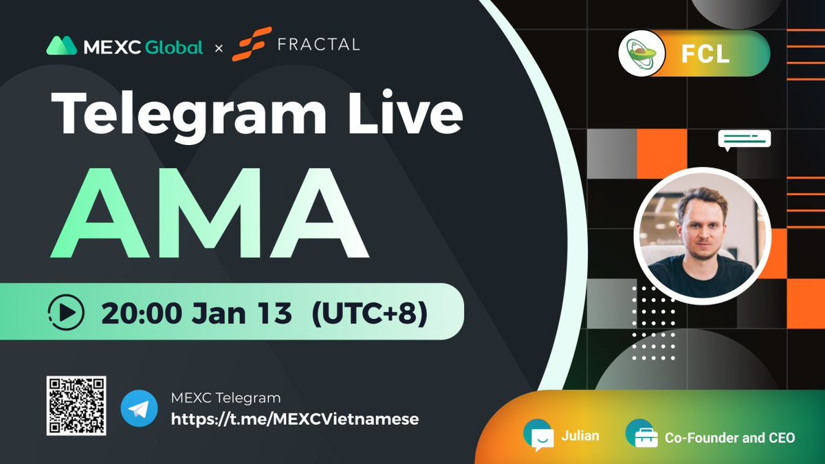 MEXC_Builders's tweet photo. 🌟@MEXC_Global AMA with @fractalprtcl $FCL

📍TG group: https://t.co/vHQCe8QFTD
⏰20:00 Jan 13 (UTC+8)

✅Follow @fractalprtcl &amp; @MEXC_Updates &amp; @MEXC_Fans
✅RT &amp; Like &amp; Tag 3
✅Comment

🌈10 ppl* 10 $USDT equivalent token

💚Follow us for more #giveaway https://t.co/ArTUETJxaz