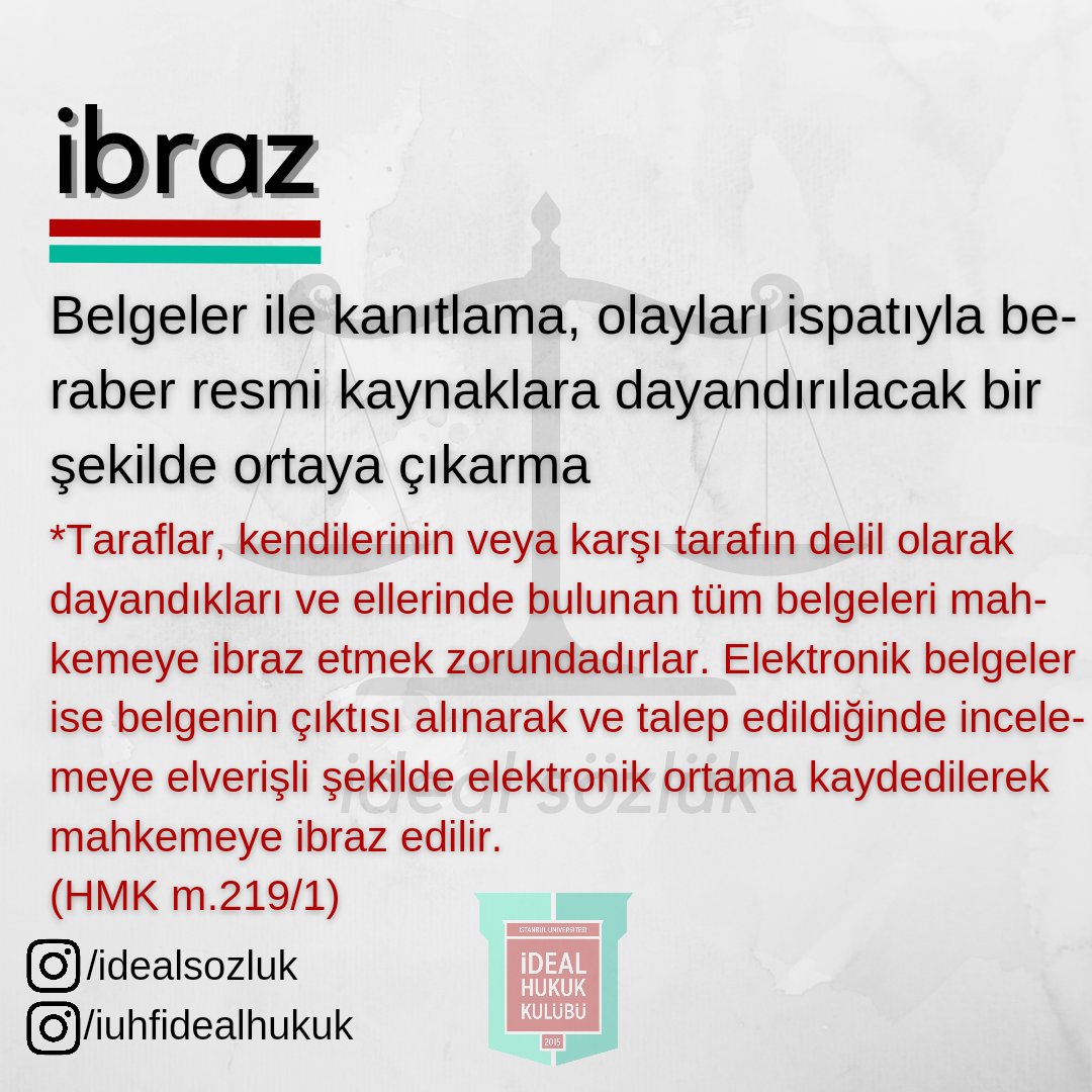 İbraz.

#idealhukuk #idealsozluk #hukuksozlugu

<a href="/iuhfidealhukuk/">İÜHF İdeal Hukuk Kulübü</a>