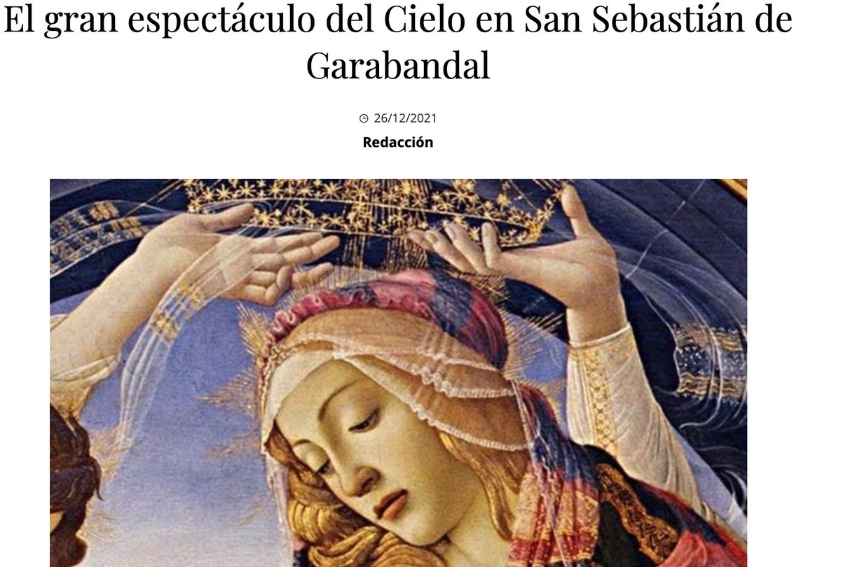 El gran espectáculo del Cielo en San Sebastián de Garabandal

"Todo ese despliegue del Cielo, ese infinito amor para con sus hijas y con todos sus hijos, está puesto al servicio del plan salvador. 18 de octubre de 1961, primer mensaje..."
LEER ARTÍCULO: ramblalibre.com/2021/12/26/el-…