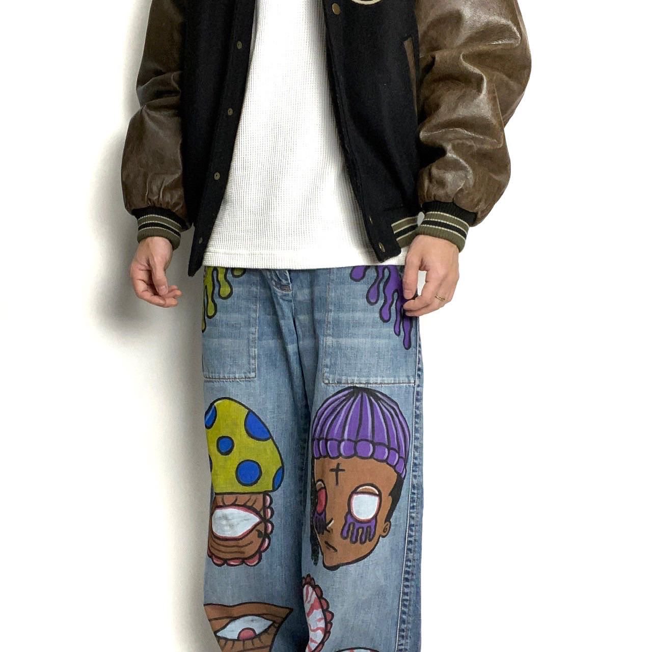 ペイントデニムジャケット DOPE ストリート ロゴ ハート スマイル