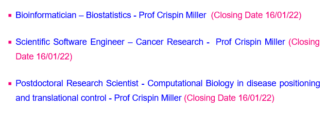 📢📢 We are hiring! Do you have experience in computational biology and/or software engineering? 
We have several openings that investigate the translational control in cancer and interrogate multi-omics data sets.

⏰Apply by 16th Jan

More details here: beatson.gla.ac.uk/Careers/career…