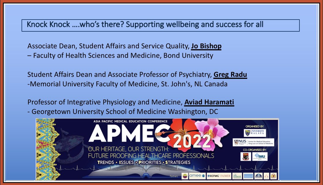 JoCBishopHD's tweet image. Pre-conference workshop #1 complete. Great organising team, fantastic delegates and amazing colleagues to facilitate this important session on well-being for learners and faculty @AdiHaramati @apmec2022 #apmec2022 @BondUniversity