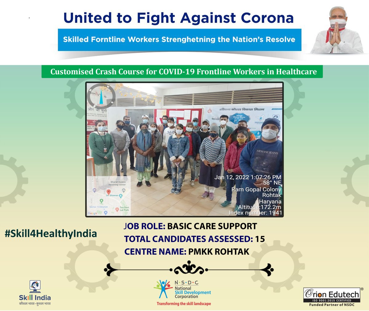 Orionedutech123's tweet photo. PMKK ROHTAK completed the assessment of the batch of COVID Frontline Workers. The batch of these candidates have undergone upskilling in Basic Care Support course and are getting ready to serve the patients.
#SkillIndia #Skill4HealthyIndia https://t.co/E0UrmWFNgR
