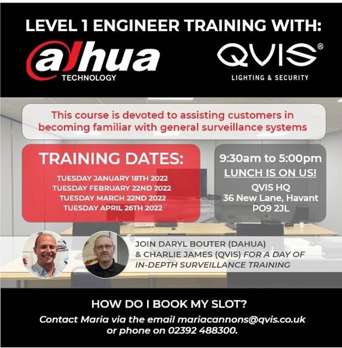 Would you benefit from some free of charge Dahua training?

Want to learn more about the Dahua range of products?

Register for a Dahua training course with Charlie James and Daryl Boulter

If you are interested in this course please contact mariacannons@qvis.co.uk