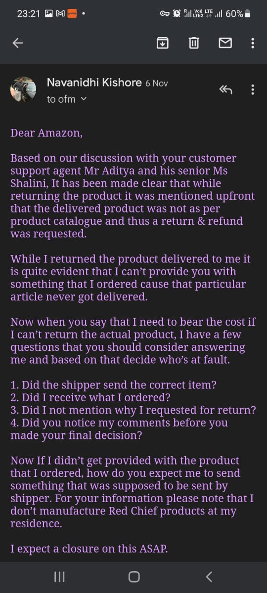 navanidhi's tweet photo. @JeffBezos @amazonIN @amazon Dear Concern, please look into the matter. Its already three months passed but yet to receive the return of amount or the actual product which was ordered. https://t.co/nOHsirucBU
