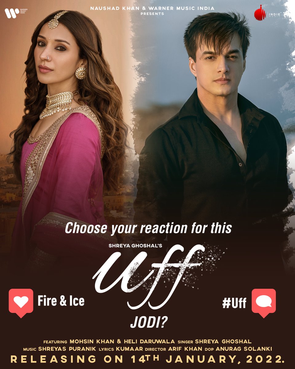 INDIE MUSIC LABEL (@indiemlabel) on Twitter photo Did your heart go #Uff after watching this cute jodi together? 💗 If yes then you know what you gotta do! 😁💬
#IndieMusicLabel #WarnerMusicIndia #ShreyaGhoshal #MohsinKhan #HeliDaruwala
<a href="/shreyaghoshal/">Shreya Ghoshal</a> @momo_mohsin <a href="/heli_daruwala/">heli daruwala</a> <a href="/WarnerMusicIN/">Warner Music India</a> <a href="/naushadkhanepos/">Naushad Khan</a> <a href="/JamRokr/">Jay Mehta</a> Did your heart go #Uff after watching this cute jodi together? 💗 If yes then you know what you gotta do! 😁💬
#IndieMusicLabel #WarnerMusicIndia #ShreyaGhoshal #MohsinKhan #HeliDaruwala
<a href="/shreyaghoshal/">Shreya Ghoshal</a> @momo_mohsin <a href="/heli_daruwala/">heli daruwala</a> <a href="/WarnerMusicIN/">Warner Music India</a> <a href="/naushadkhanepos/">Naushad Khan</a> <a href="/JamRokr/">Jay Mehta</a>