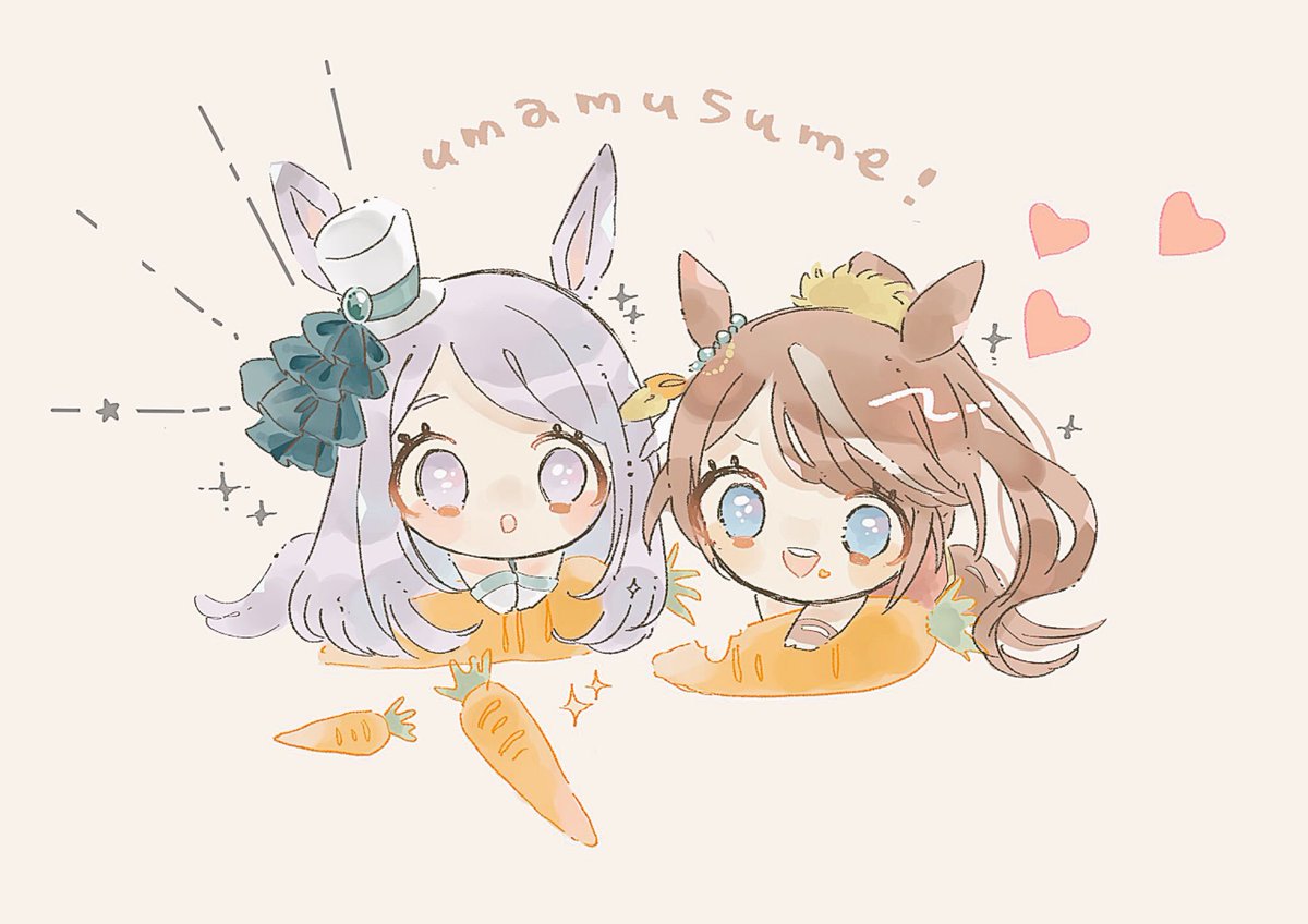p_bani2's tweet image. #ウマ娘
#トウカイテイオー
#メジロマックイーン
パクパクですわ🥕