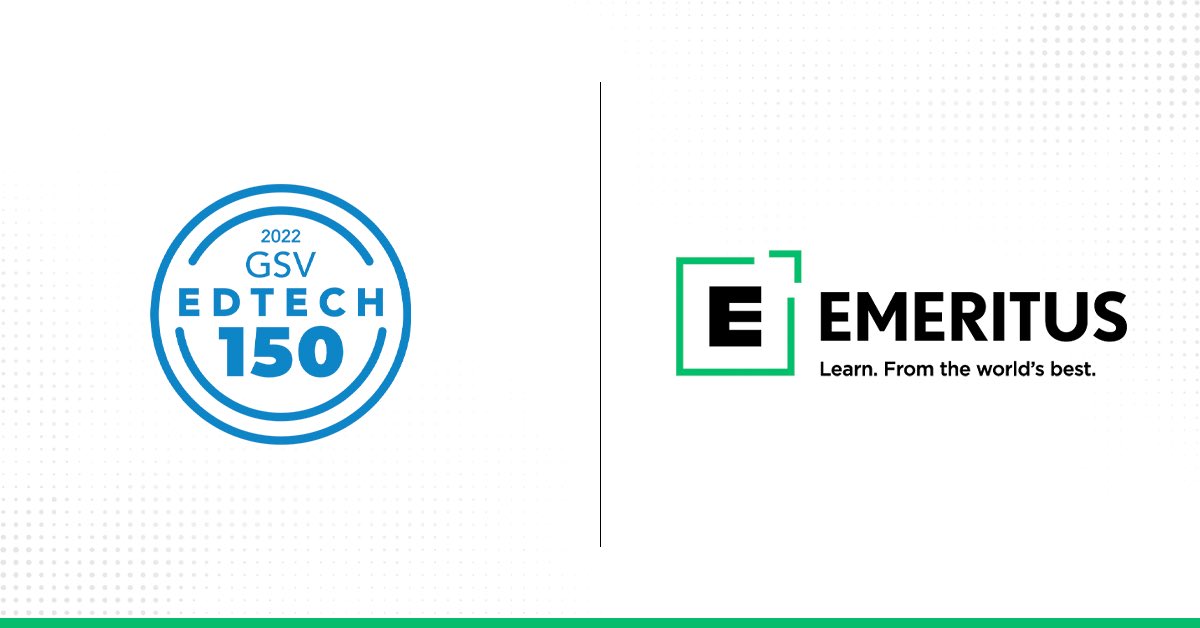ashwin_damera's tweet image. Education is about transforming lives. We do that everyday at Emeritus.Thrilled we are on the 2022 edition of the GSV #EdTech150, a list of the world’s most transformative growth companies in digital learning!  A big shout out to the remarkable Team at Emeritus.