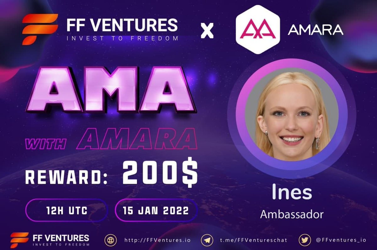 FF Ventures (@ffventures_io) on Twitter photo 🔥 Amara Finance #AMA, hosted by FF Ventures
🏡Venue: t.me/ffventureschat
⏰Time: 15th January, 12 UTC
🎁Reward: 200$ USDT
Rules:
- Follow: <a href="/AmaraFinance/">Amara Finance</a> <a href="/ffventures_io/">FF Ventures</a>
- Join: t.me/AmaraFinance
- Like, RT and Tag 3 Friends
- Comment your questions below👇 🔥 Amara Finance #AMA, hosted by FF Ventures
🏡Venue: t.me/ffventureschat
⏰Time: 15th January, 12 UTC
🎁Reward: 200$ USDT
Rules:
- Follow: <a href="/AmaraFinance/">Amara Finance</a> <a href="/ffventures_io/">FF Ventures</a>
- Join: t.me/AmaraFinance
- Like, RT and Tag 3 Friends
- Comment your questions below👇