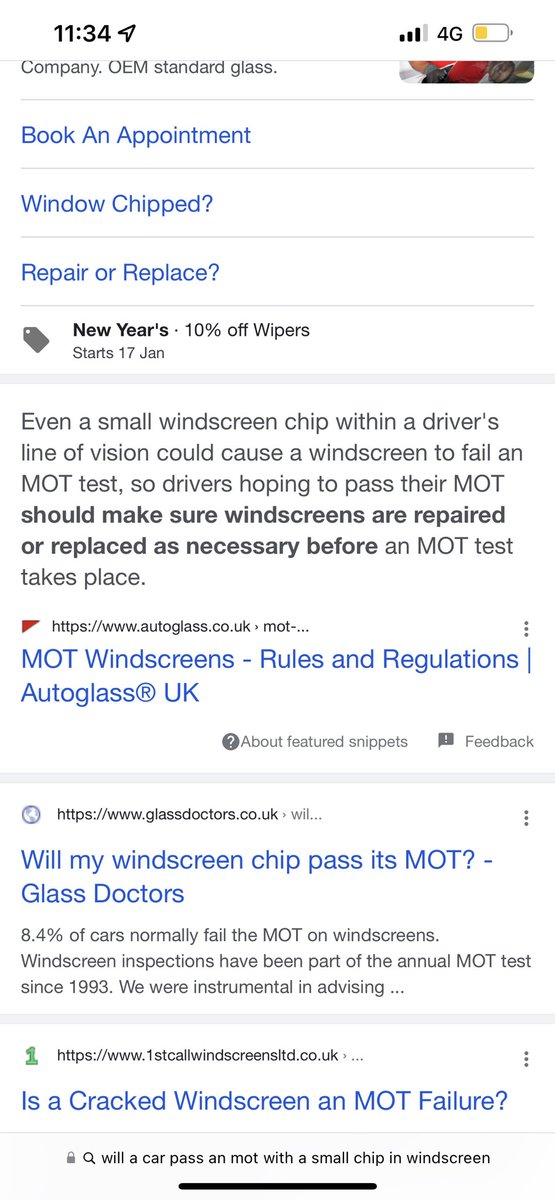 JamieHsoontobeT's tweet photo. Absolutely none the wiser. Car due for MOT this month and just had a stone kicked from a car to create a chip. One saying I don’t need a repair, the other saying I do need a repair or face fail, could you advise please @Autoglass https://t.co/tEoWCRmERV