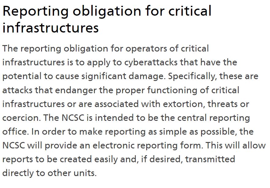 Cyber_Risk_GmbH's tweet photo. 12 January 2022 - The Swiss Federal Council initiated the consultation on the reporting obligation for cyberattacks on critical infrastructures. https://t.co/jSqkTkVIbs