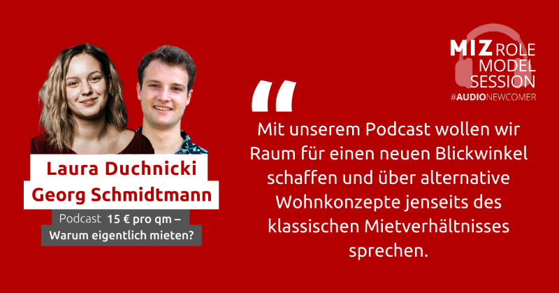 MIZBabelsberg's tweet photo. Am 27. Januar 2022 lernt ihr bei der #RMSaudio drei neue Ideen für die Berliner Audiobranche kennen. Mit dabei: @lalaciny & Georg Schmidtmann. Sie entwickeln ein innovatives Podcast-Format, das nach Lösungsansätzen im angespannten Berliner Mietmarkt sucht. @ZukunftBerlin