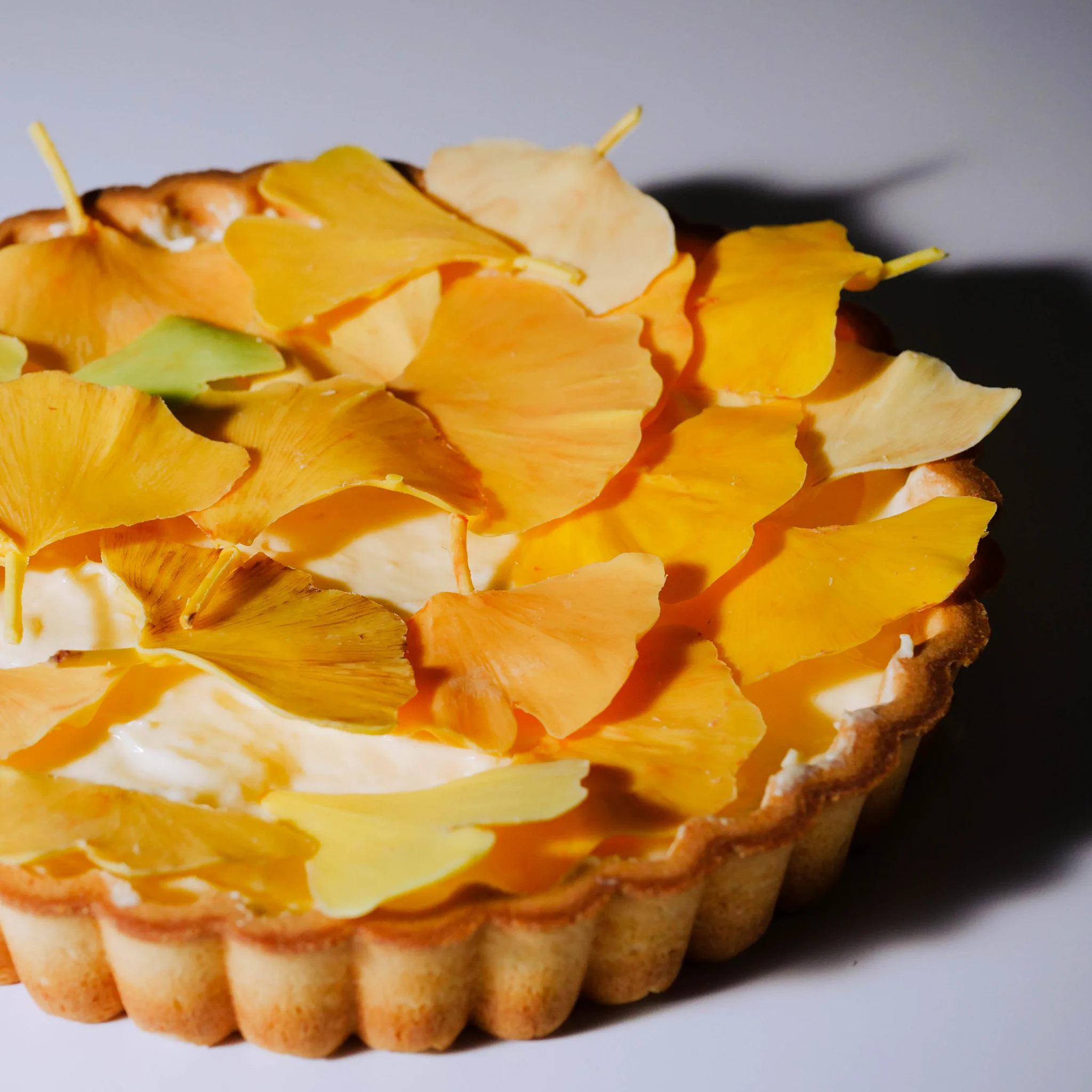 イチョウの落ち葉タルトが素敵すぎる！チョコ製の葉っぱがまるで本物みたい…
