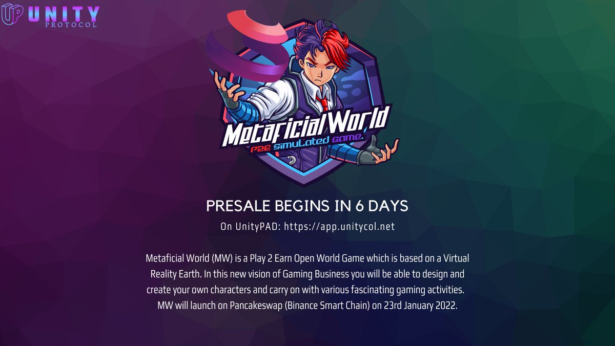 unitycol's tweet image. Metaficial World Presale Begins In 6 Days On UnityPAD: app.unitycol.net - @MetaficialWorld