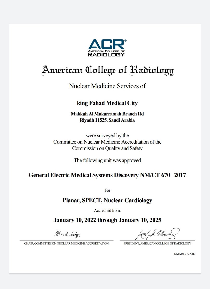 ASHF1414's tweet image. تم بحمد الله حصول مدينة الملك فهد الطبية على الاعتماد الامريكي لجهازين SPECT وان شاء الله في المستقبل القريب لجهاز PET
تفاصيل الاعتماد على تقارير الجودة النوعية وفحوصات الطب النووي لتحقيق أعلى معايير الجودة في الطب النووي شكرا لفريق العمل جميعاً
#kfmc 
#مدينة_الملك_فهد_الطبية