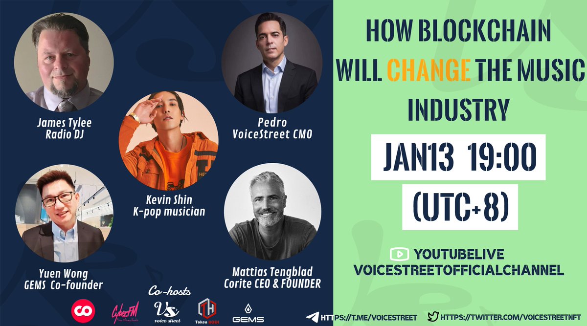 voicestreetnft's tweet photo. 🎙️We will hold a live roundtable on YouTubelive tomorrow! 

🎼Whether you are an artist, a musician, or an enthusiast, investor, etc. Join us! Everything you should know about how blockchain will change the music industry will be in this live! Stay tuned!

#MusicNFT  #VoiceStreet https://t.co/KXHxomr1c5