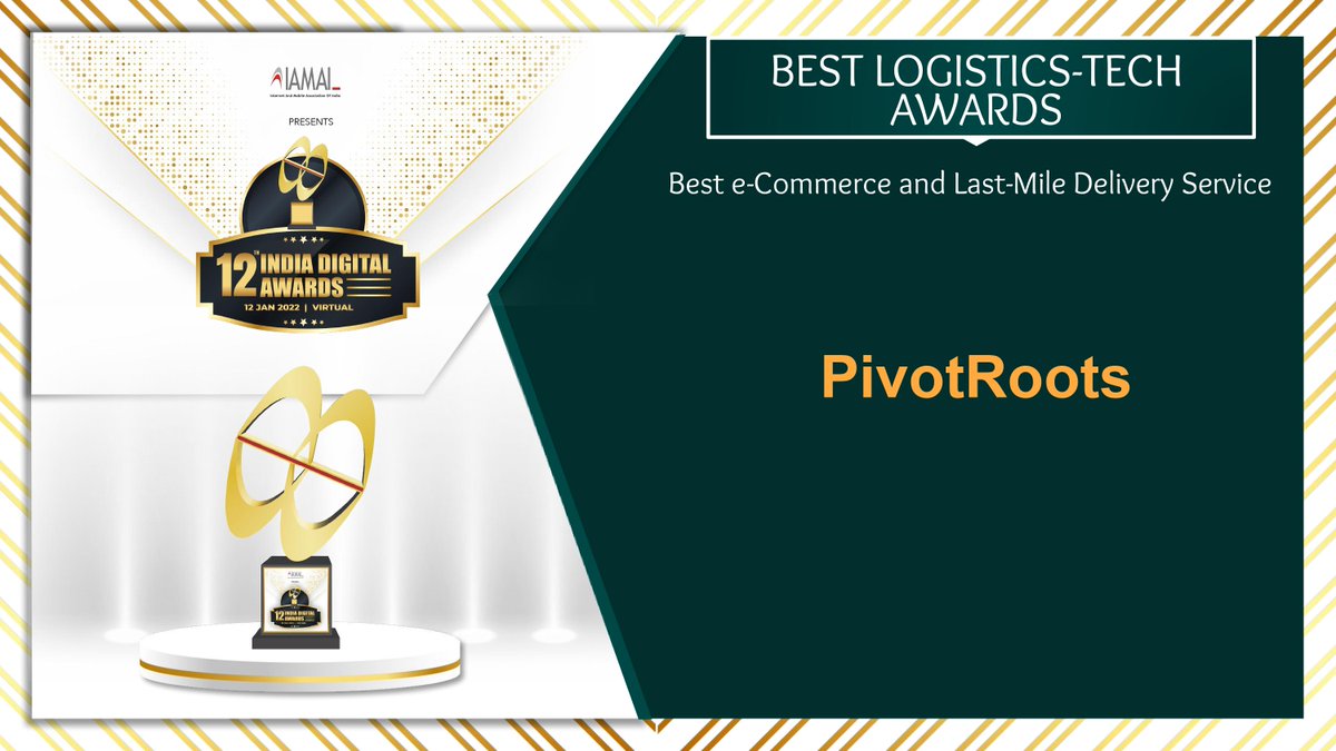IAMAIForum's tweet photo. The sparkling crown of 'Best e-Commerce and Last-Mile Delivery Service' in the best logistics-tech awards category is awarded to : PivotRoots
Congratulations on your well-deserved success.
#IndiaDigitalAwards #IDA2022 #12IDA #awards #winner https://t.co/Jla8fJnphO