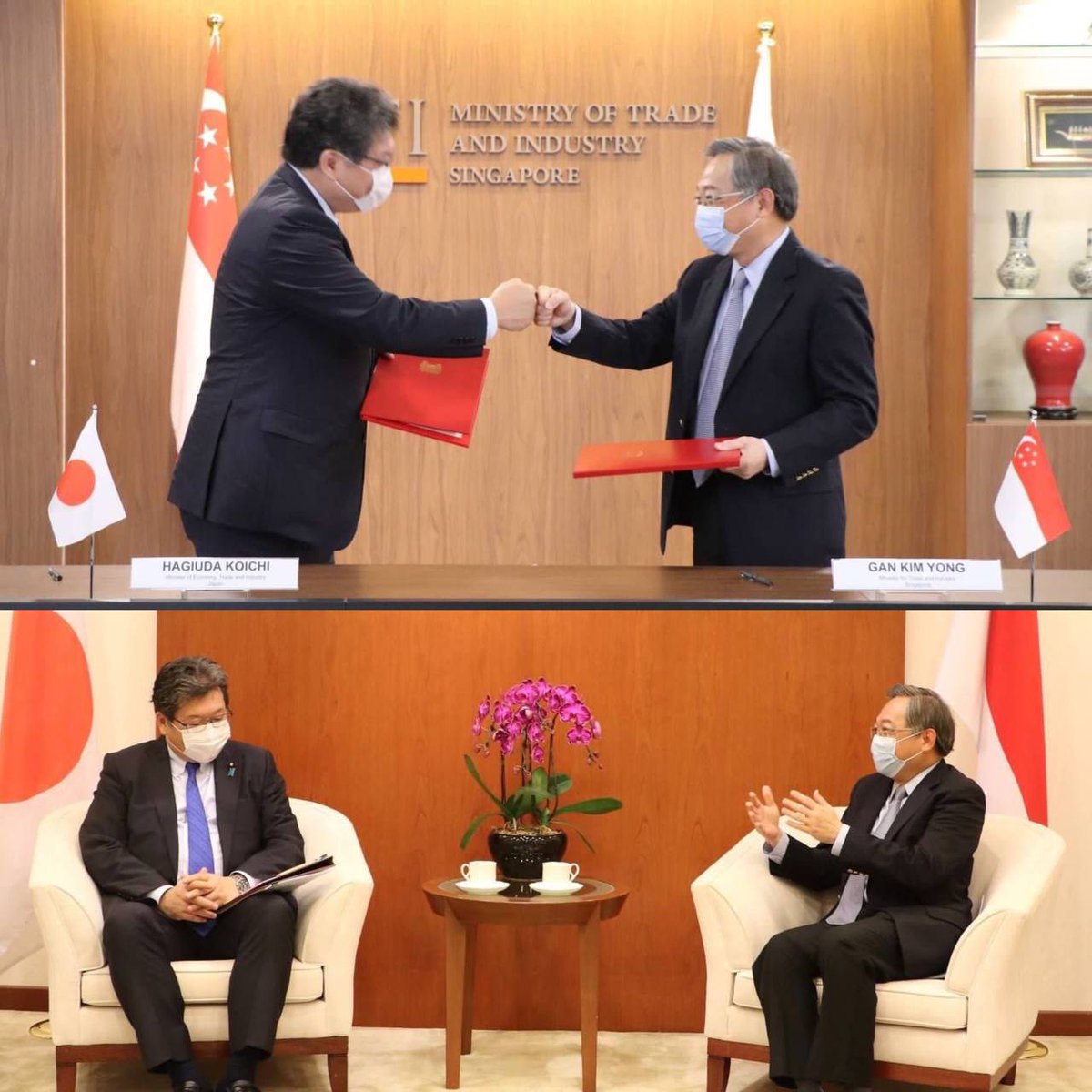Minister Gan and Japan's Minister for Economy, Trade and Industry Hagiuda Koichi signed a Memorandum of Cooperation (MOC) on Low-Emissions Solutions to facilitate greater collaboration in developing low carbon solutions such as hydrogen. Read more here: bit.ly/3ng9sR9