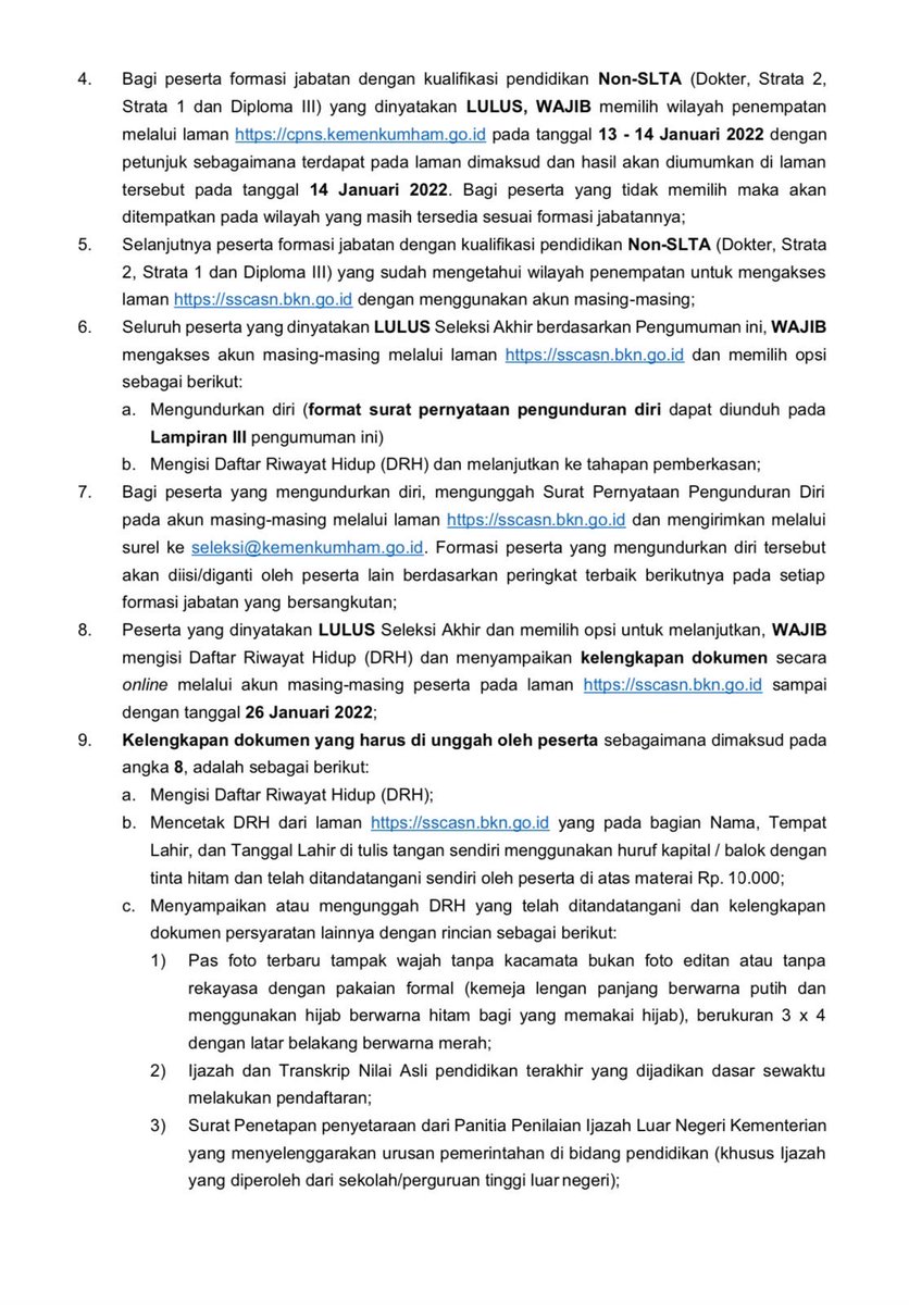 CASNkumham's tweet photo. Berikut adalah

 Pengumuman Hasil Masa Sanggah CPNS Kementerian Hukum dan HAM Tahun 2021.

Selamat bagi anda yang LULUS

mohon dibaca dengan teliti ketentuan-ketentuan yang ada pada Pengumuman tersebut.
Terima kasih atas perhatian dan kerjasama yang baik, SALAM PEMBAHARUAN. https://t.co/K2lK80OHHU