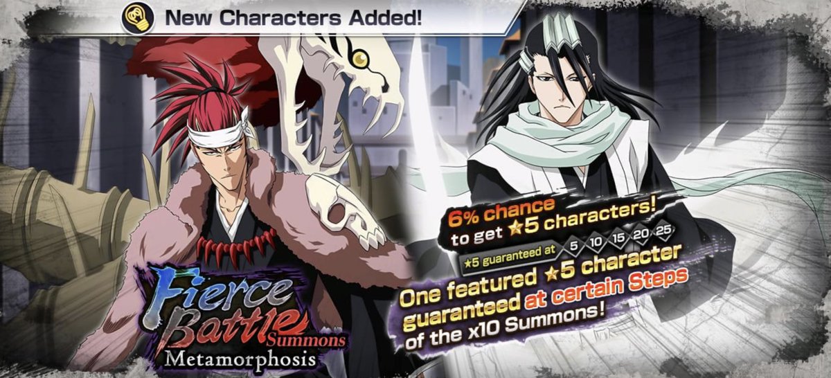 TwoGameFamily's tweet image. Aaaaaaaa here we go!!! MID MONTH CHARACTERS…
 New increased soul traits!!! 
RENJI: 30% damage up full stam 
BYAKUYA: 30% Normal attack dam