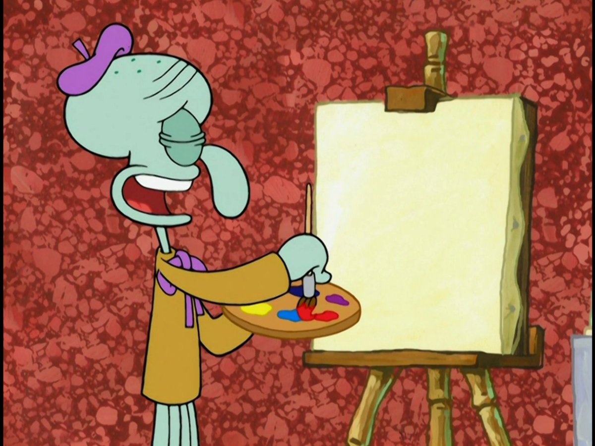 What is Squidward about to paint? 
