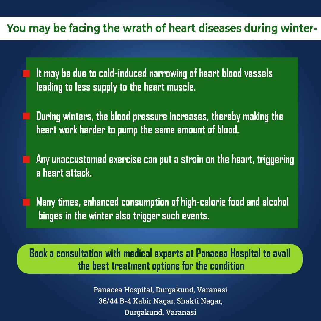 PanaceaVaranasi's tweet photo. Winters can be a bad thing for heart diseases. Reach out to expert doctors at Panacea Hospital to understand how you can prevent these conditions. 

#panaceahospital #winter #winterseason #heart #heartdisease #cardiology https://t.co/38nMnOWqAP
