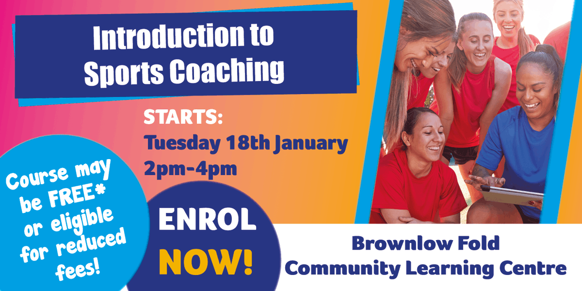 BoltonCollege's tweet image. Coaches inspire athletes so if helping others is your passion, this is for you!
Priced at £46, the course may be ⭐FREE or eligible for reduced fees, depending on your circumstances.  
To enrol, visit or call Brownlow Fold CLC on 01204 482900 or email askcommunity@boltoncc.ac.uk